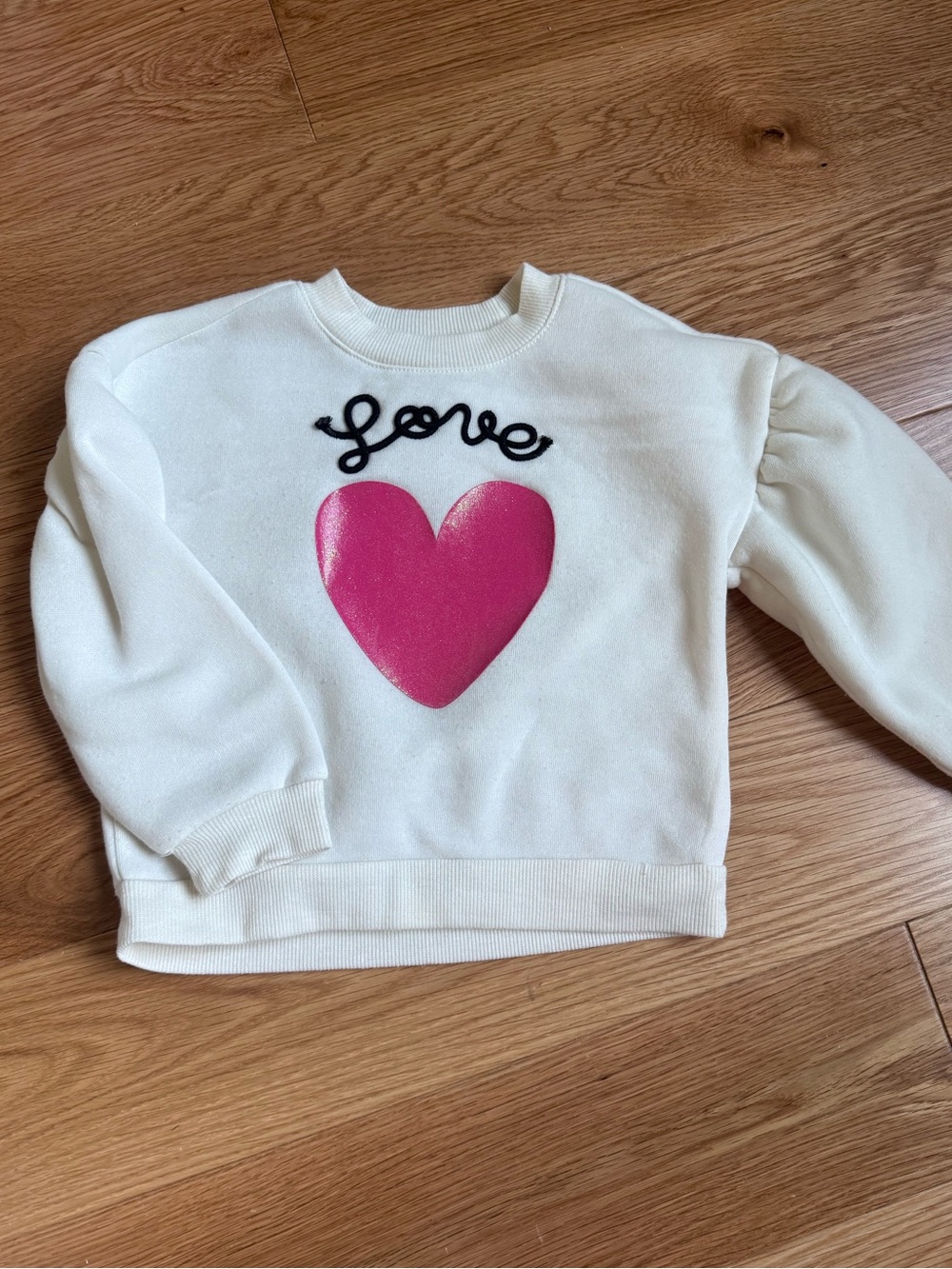 Derek Heart Cream Sweatshirt with Pink Heart and Black 'Love' Script